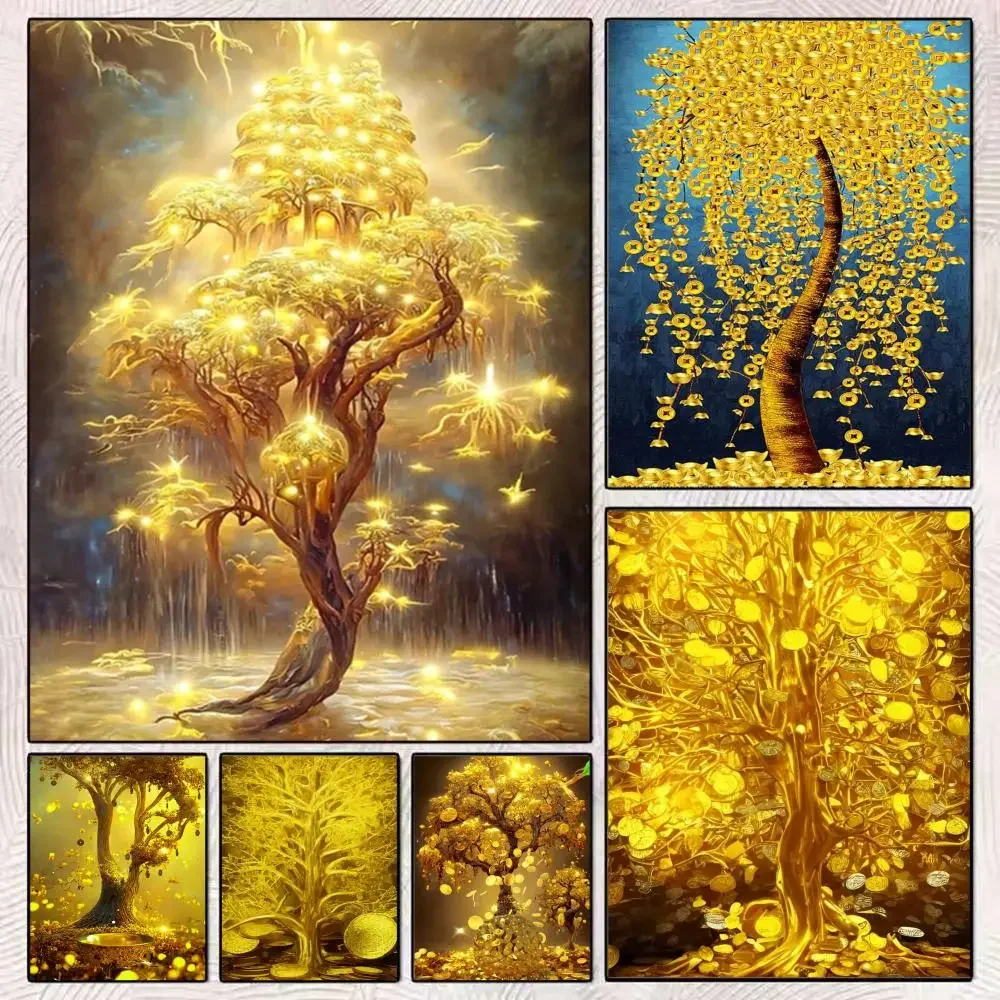 Poster Golden Money Tree Weihnachtsgeschenke für Zuhause, Restaurant, Büro, Weltraum, Wandkunst