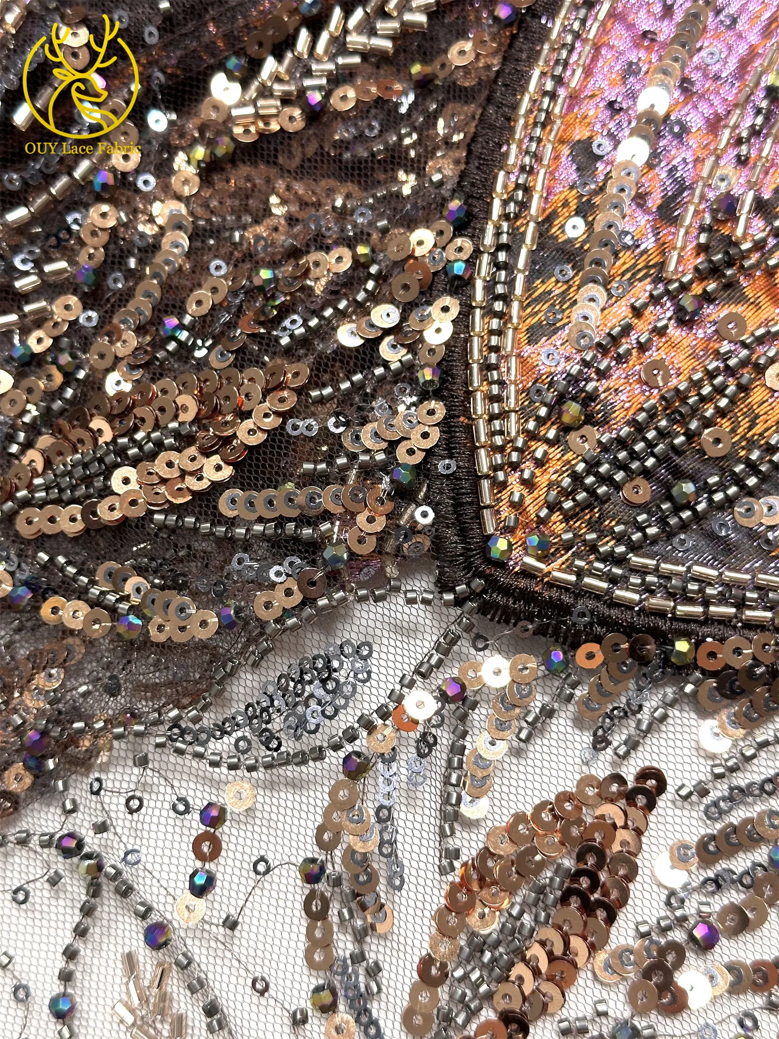 2026 Luxuriöser afrikanischer Chiffon-Spitzenstoff mit schweren Perlen, lila nigerianischer Pailletten-Spitzenstoff, geeignet für Damen-Partykleider – Detail 23