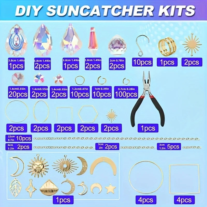 200pcs/set DIY Suncatcher Colorful Glass Hanging Crystals Suncatcher Pendants with Chain for Home and Garden Decoration