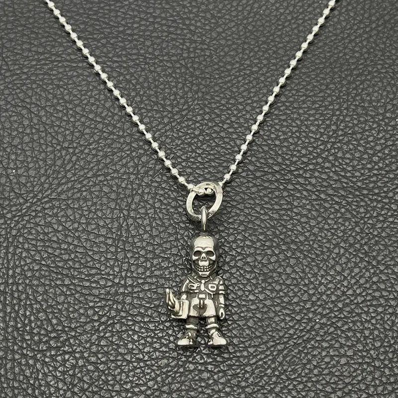 

Кольцо-подвеска из стерлингового серебра S925 премиум-класса с черепом и солдатским кольцом, мужское и женское классическое ожерелье
