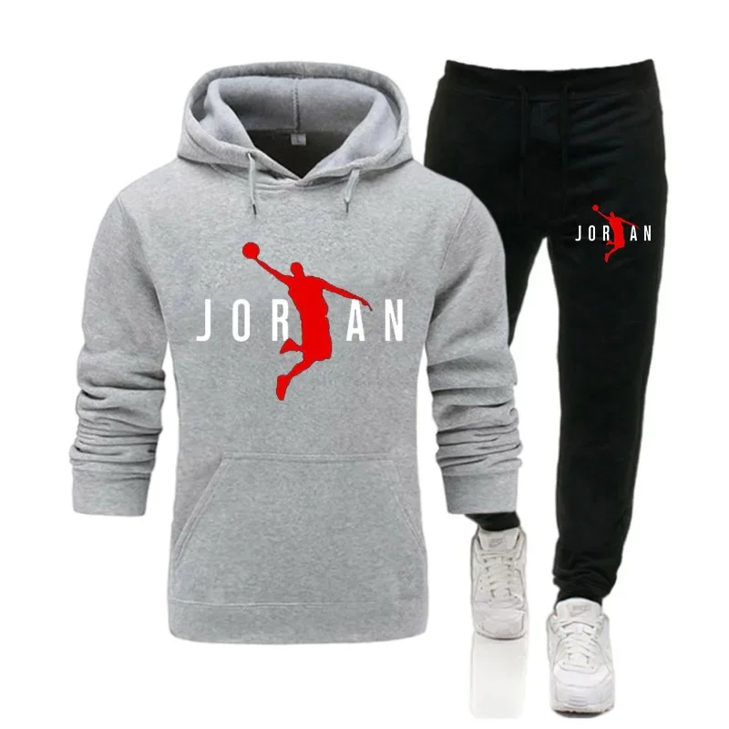 

Spring and Autumn's new men's hooded sweatshirt casual set, outdoor fashionable long-sleeved men's pullover + pants 2-piece set