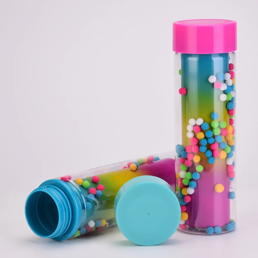

New cute creative gradient color rainbow double water bottle sealed leak-proof fall-proof cute hairball straw cups