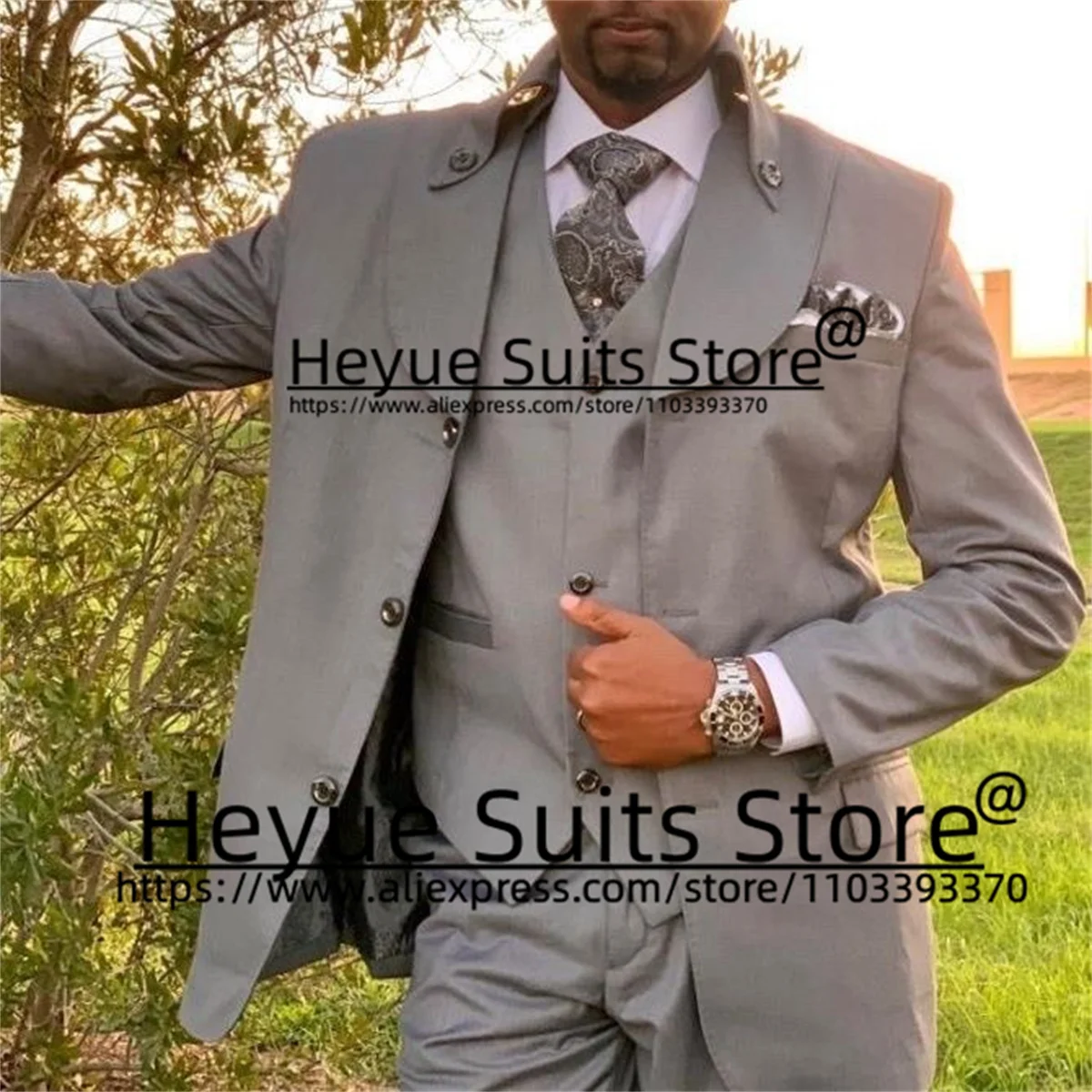 

Classic Gray Wedding Suits For Men Slim Fit Custom Redesign Shawl Lapel Groom Tuxedos 3Pcs Sets Casual Male Blazer Costume Homme