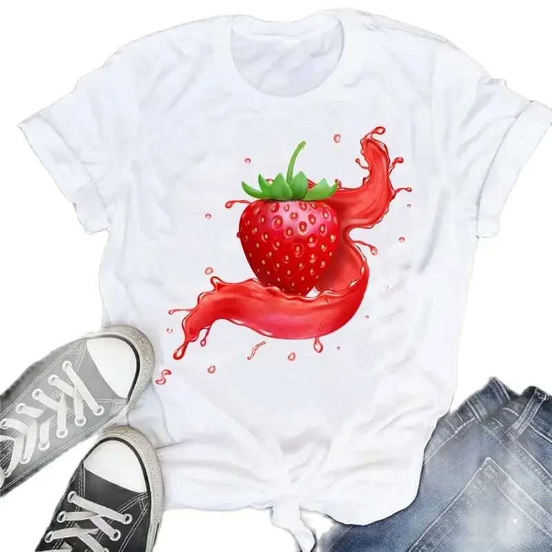 Fruit Strawberry Tshirt Summer New Fruit Strawberry Pineapple Watermelon Print Loose T-shirt Oversized T Shirt Tee tops