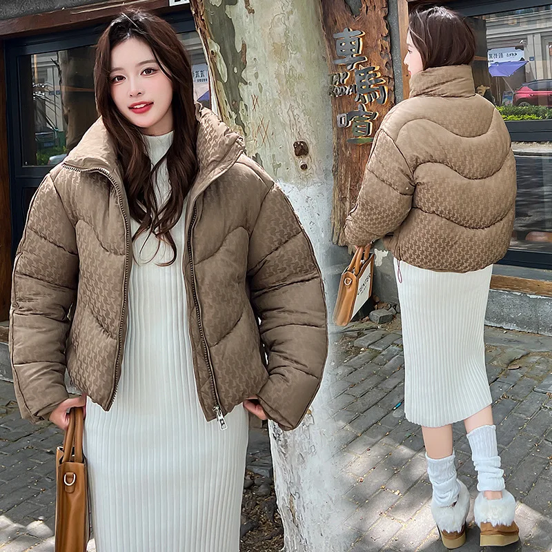 

Women Short Parkas Coat Solid Jacket Pocket Zipper Drawstring Long Sleeve Stand Collar Loose Fit Office Lady Casual 2025 Winter
