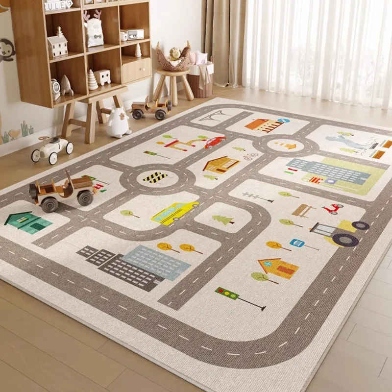 VIKAMA City Road Map Car Play Rug Soft Flannel Non Slip Washable Kids Carpet for Children Playroom Bedroom Nursery Decor