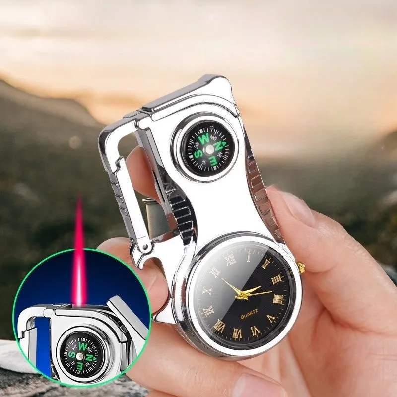 New Metal Multifunctional Windproof Direct Flame Gas Lighter Real Dial Outdoor Compass Wine Opener Keychain Lighter