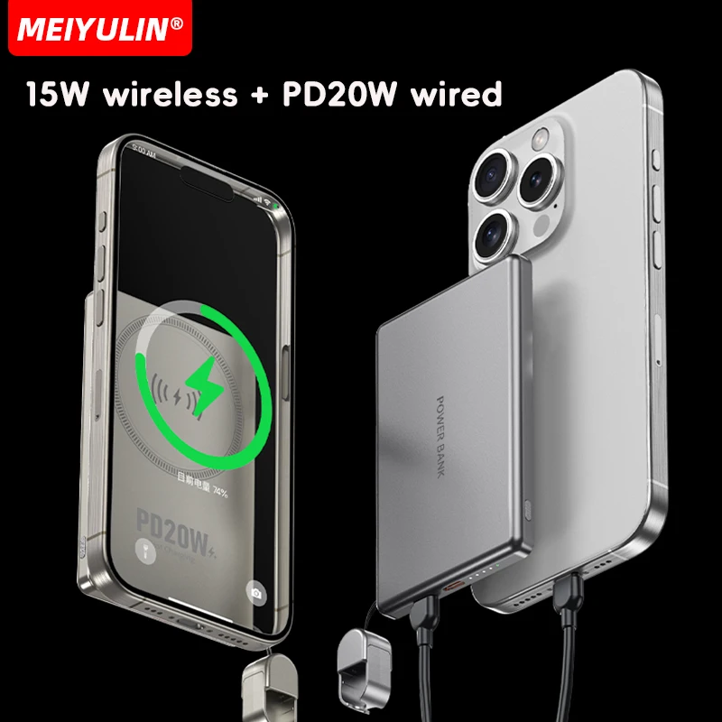 10000mAh portatile senza fili Power Bank magnetico 5000mAh con cavo USB C batteria esterna a ricarica rapida per iPhone Samsung Xiaomi