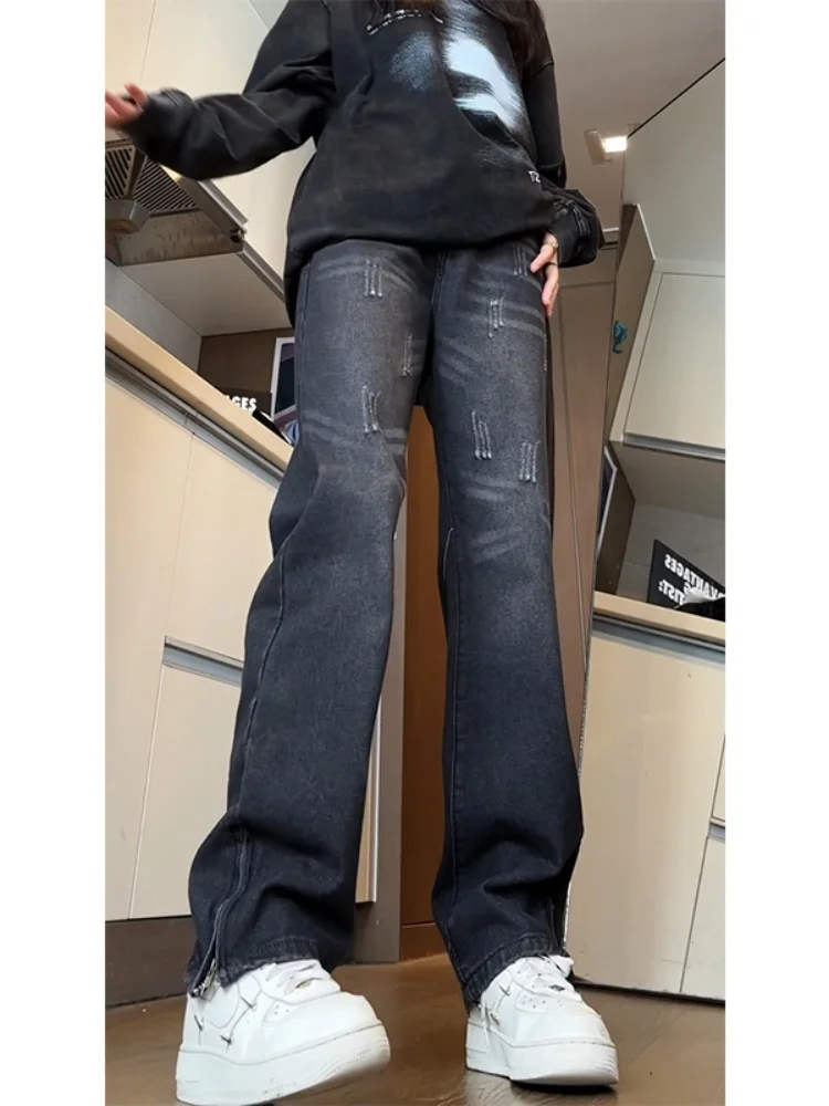 

Bla Men's Wide Leg Zipper Denim Jeans American High Street Sle Autumn New Cleanfit Trousers Youth Faion Wear Resistant