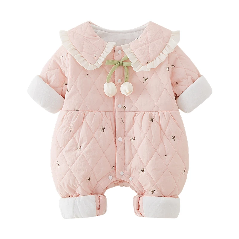 ชุดเด็กทารก Thiened สำหรับฤดูใบไม้ร่วงและฤดูหนาว ชุดผ้าฝ้ายอุ่นๆ สำหรับเด็กผู้หญิง ชุดคลุมเด็กแรกเกิด