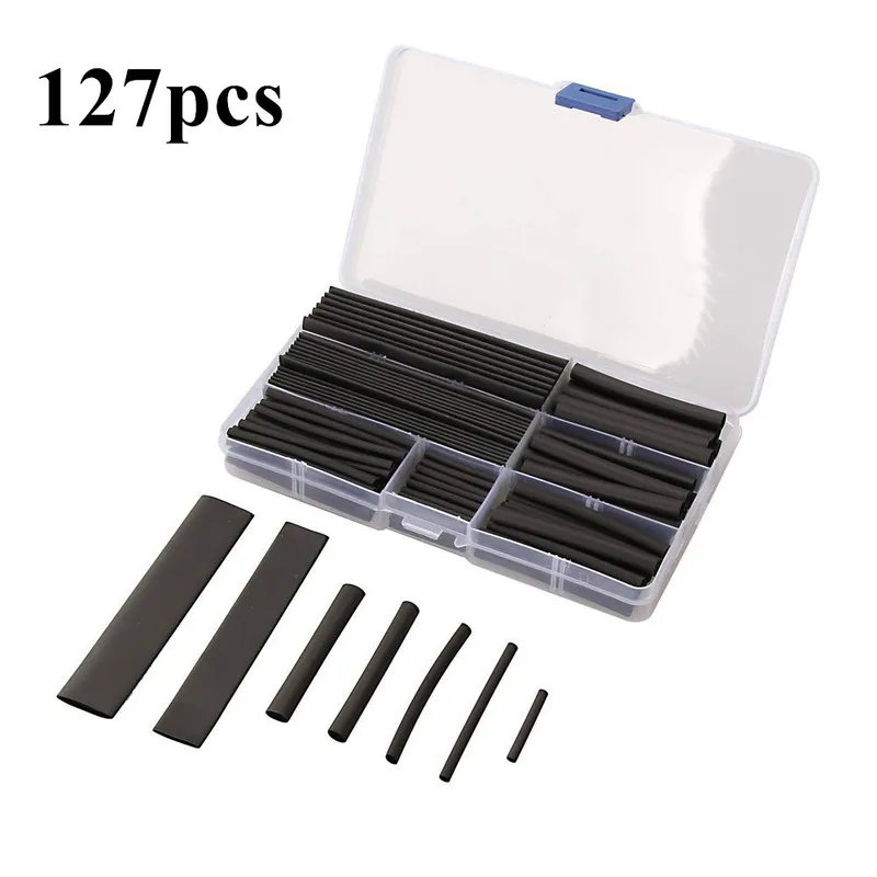 127 Pcs Heat Shrink Tube Kit Electrical Connection Electrical Wire Wrap Cable Waterproof Shrinkage 2:1 Heat Shrink Tubing