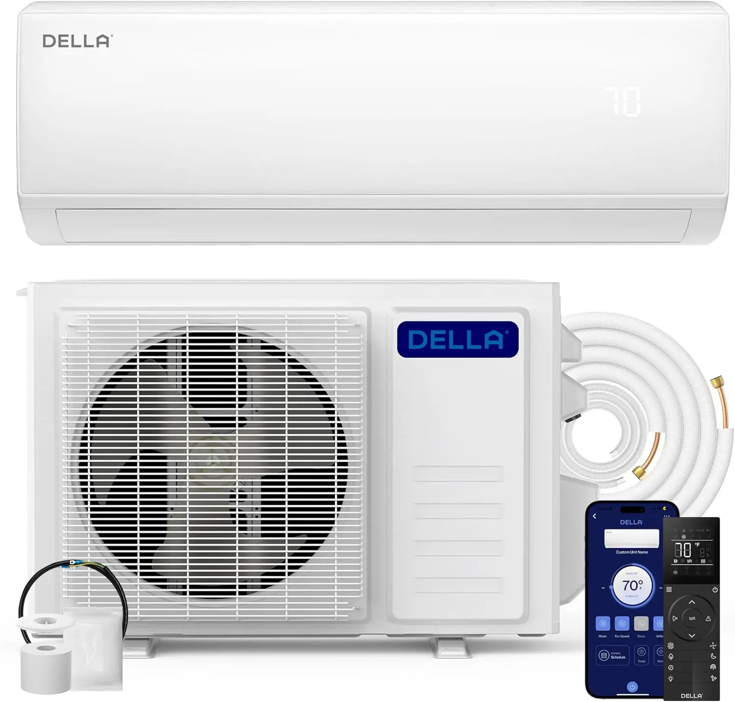DELLA Econo Series 11000 BTU Mini Split Air Conditioner 17 SEER2 with Heat Pump, Cools up to 550 Sq.Ft, Wifi Enabled AC & Heater