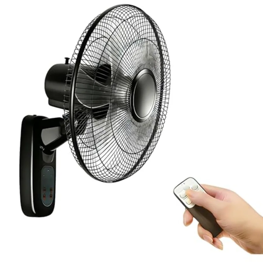

16 inch Wall Mount Fan with Remote Control - 3-Speed and 3 Modes Timer Function Adjustable Head Oscillating Fan for Home and Of