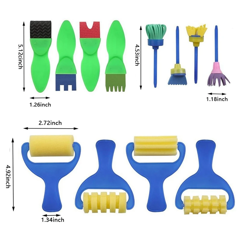 Kinder pinsel Set, 12er Pack wasch bare Schwamm Malpin sel, frühes Lernen Schwamm Mal werkzeuge