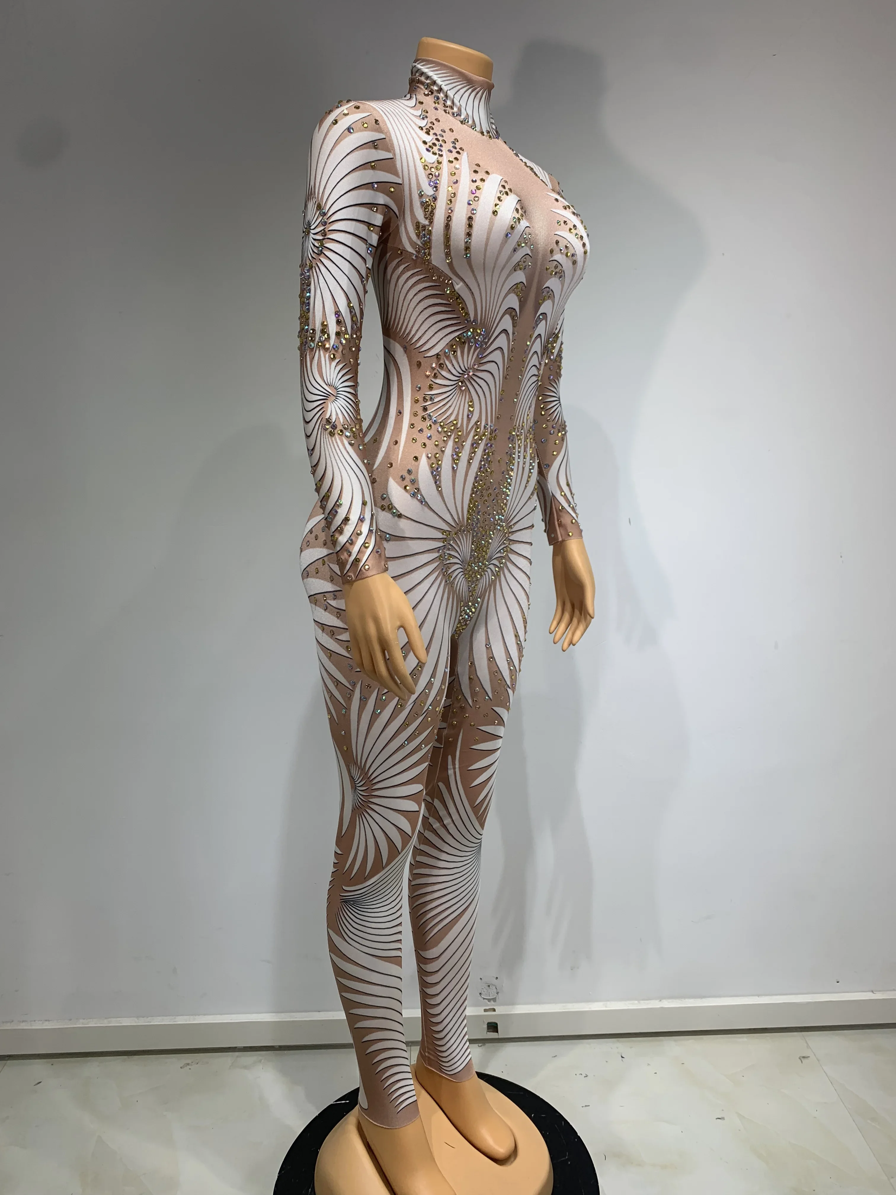Kombinezon damski z nadrukiem dżetów High Street, seksowny kostium sceniczny dla tancerki, piosenkarki, na imprezę, do klubu nocnego, na scenę.