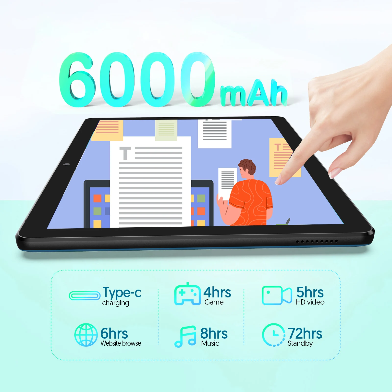 Tablet Android BAKEN de 10,1 polegadas, processador quad-core, 4 (2 + 2) GB + 64 GB, memória expansível de 1 TB (precisa ser adquirida separadamente), W