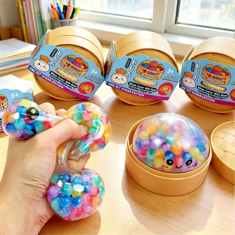 Simulation Dumpling Squishy Rebound Soft Squeeze Stress Ball With Bamboo Steamer Box Anti-Stress Toy Sensory For Creative Gif