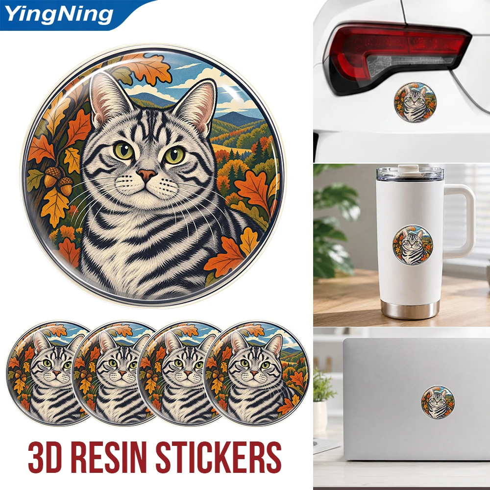 American Shorthair Cat 3D Resin Domed Sticker Round Animal Art Waterproof Decal Self Adhesive Emblem for Car Laptop Cup Helmet