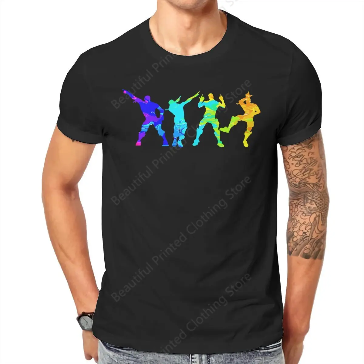 Mens T-Shirt Battle Royale Dance of Victory Funny Printing T-ShirtsO-Neck Breathable Tee Cotton Fun Tees