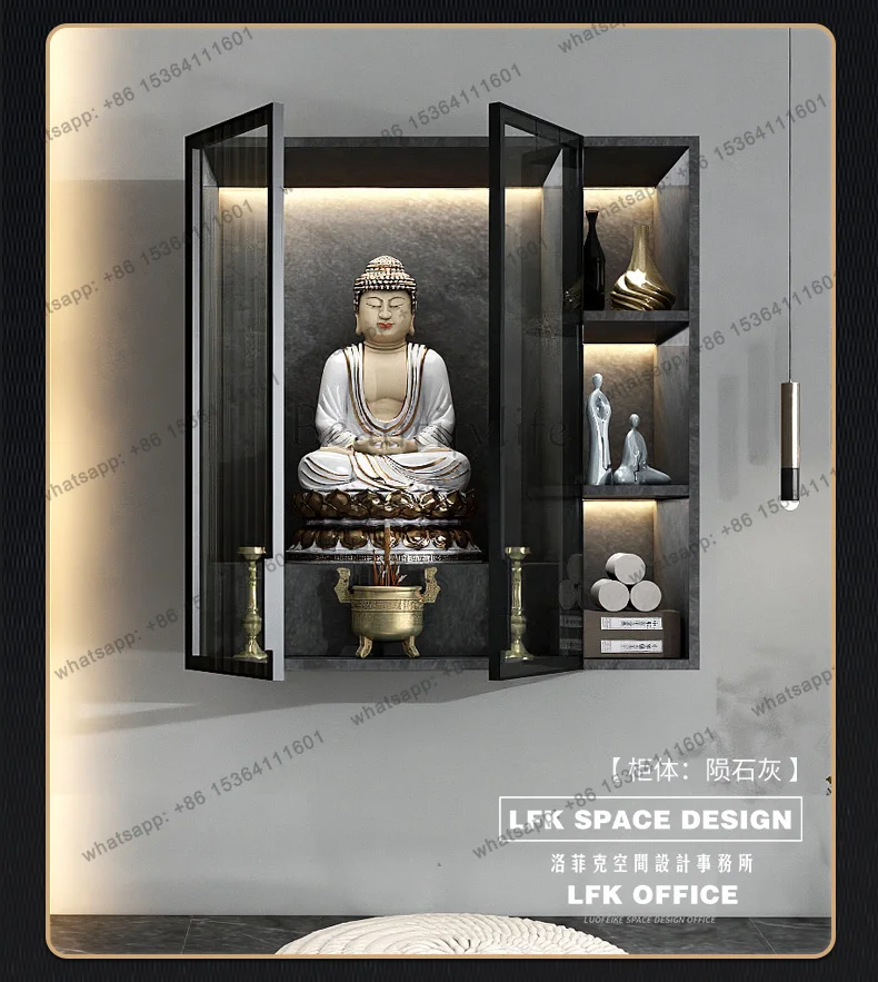 PG Buddha Shrine Altar Wall-Mounted Glass Double-Door Table for Bodhisattva Worship Table