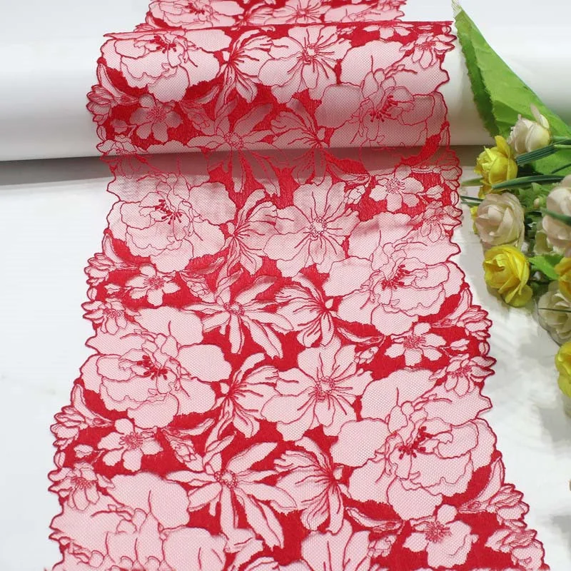 20Yds Red Embroidery Lace Trim DIY Lingerie Accessories Fabrics Two Tone Embroidered Lace Fabrics for Dress Crafts