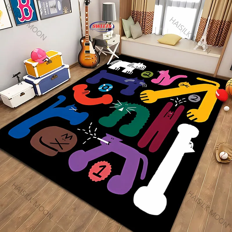 Cat Splicing Graffiti Pattern Carpet, Abstract Style Indoor Mat, with Anti Slip Backing Living Room, Bedroom, Home Decor Rug