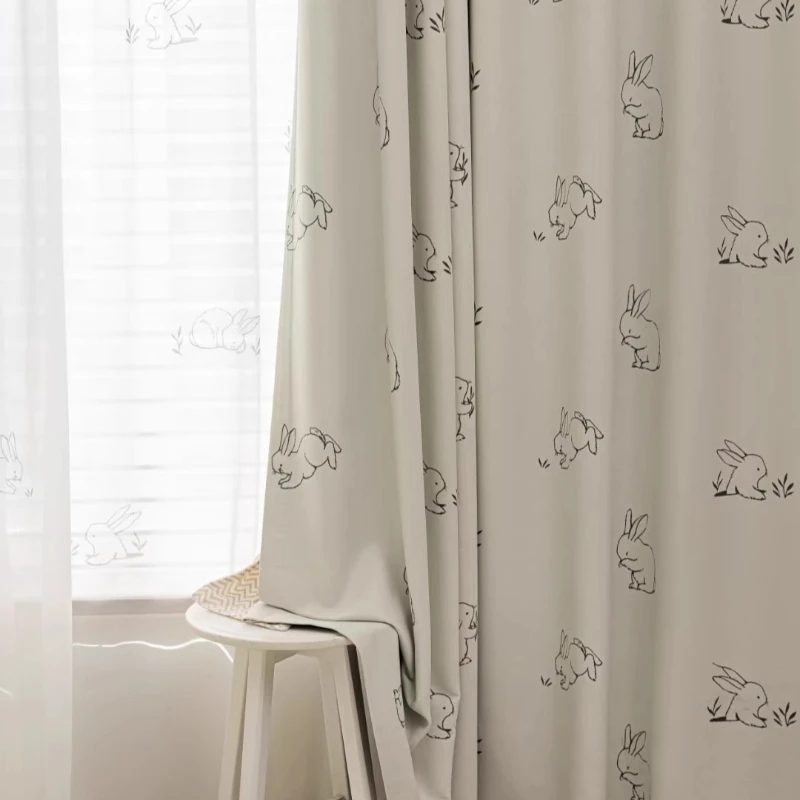 

Chenille Print Blackout Children's Room Bunny Korean Cartoon High-end Sense Curtains for Living Dining Room Bedroom Custom Size
