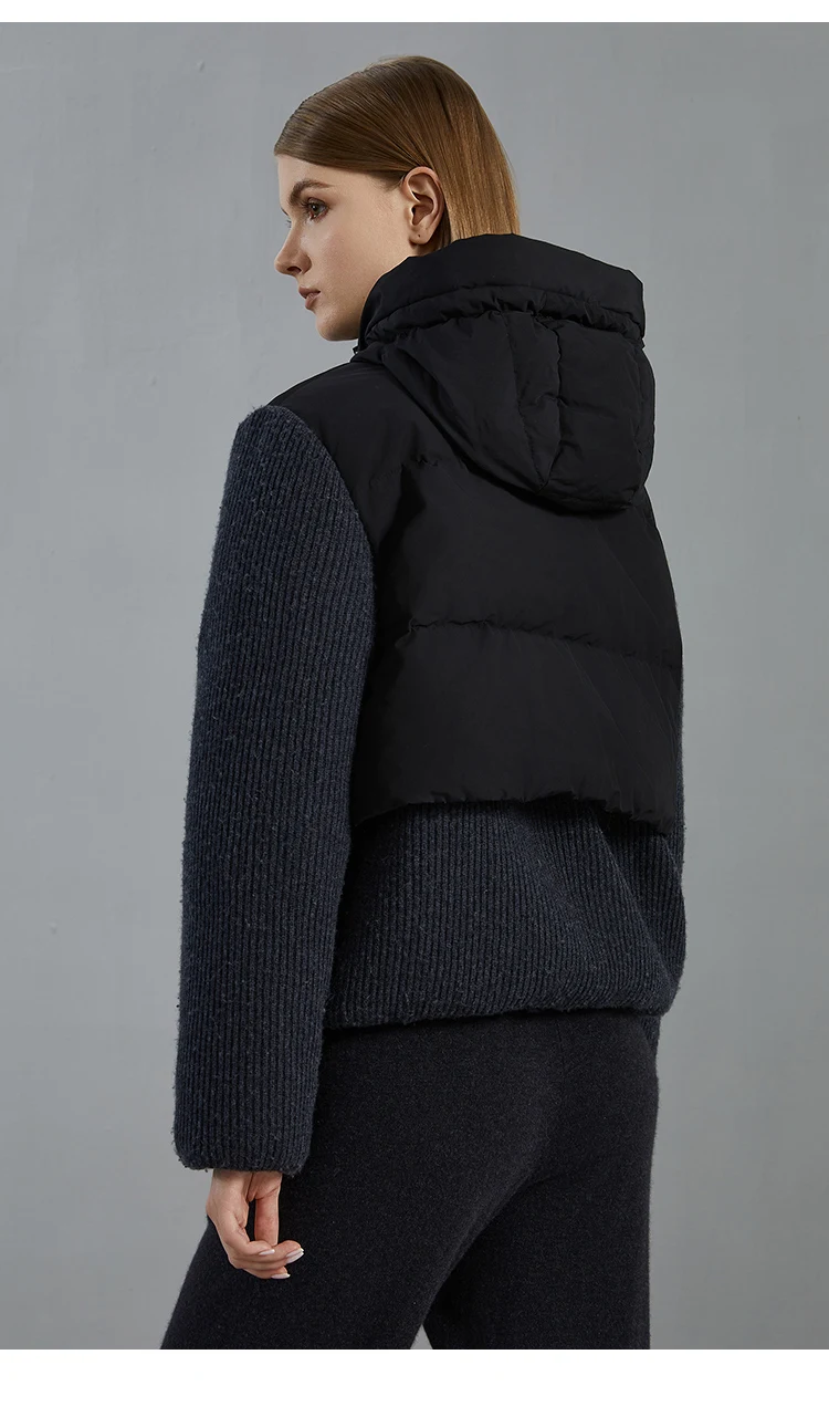 BC800 High Quality Luxury Wool Patchwork White Goose Down Jacket Winter Women's Clothing