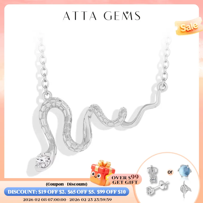 

ATTAGEMS 2025 New Moissanite Necklace for Women D VVS1 Lab Diamond Snake Shape 925 Sterling Silver Engagement Party Jewelry Gift