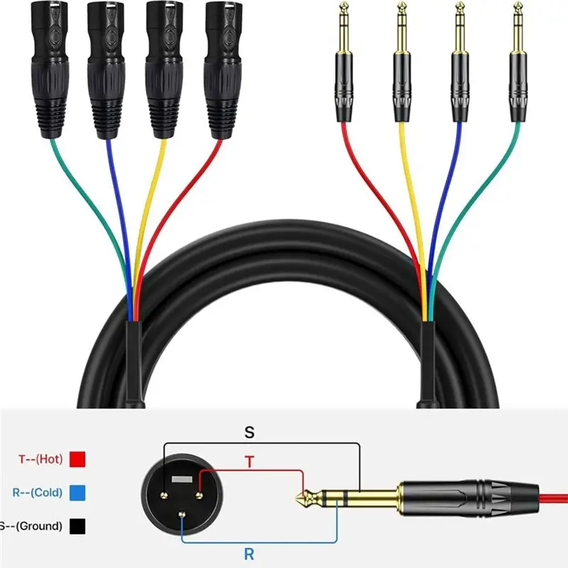 A99E-Audio Balanced Line 2 Pack 4 Channel XLR Female To 1/4 Cables 1M, 6.35Mm TRS To XLR Microphone Cable Stereo