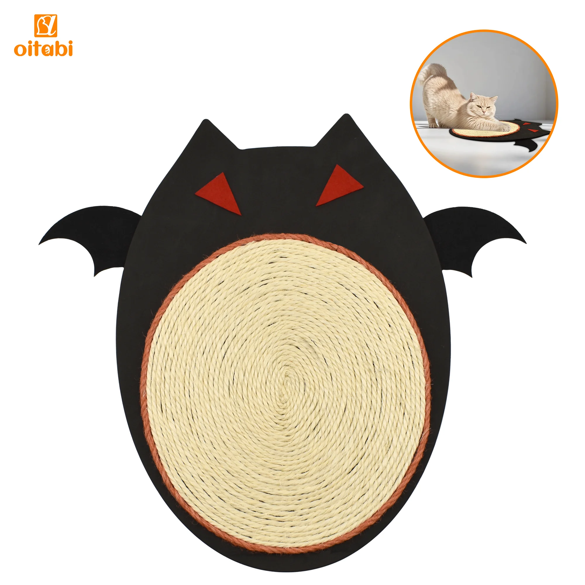 

Cat Scratcher Halloween Bat Mat Natural Sisal Horizontal Floor Kitten Scratching Pads Rug for Indoor Cats Grinding Claws Toys