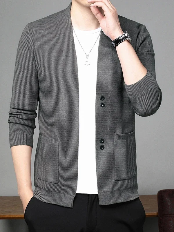 

Мужской повседневный вязаный свитер-кардиган приталенного кроя, универсальный, высококачественный, для многослойных образов, модный, весна-осень