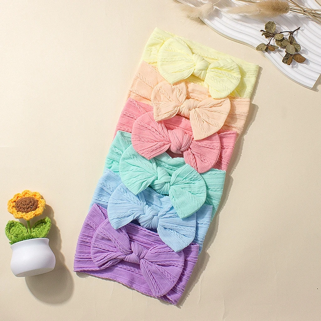 6 قطعة/المجموعة قوس قزح الألوان النايلون عقال طفل الفتيات إكسسوارات الشعر الوليد Bowknot رباطات الأطفال الرضع الملونة أغطية الرأس