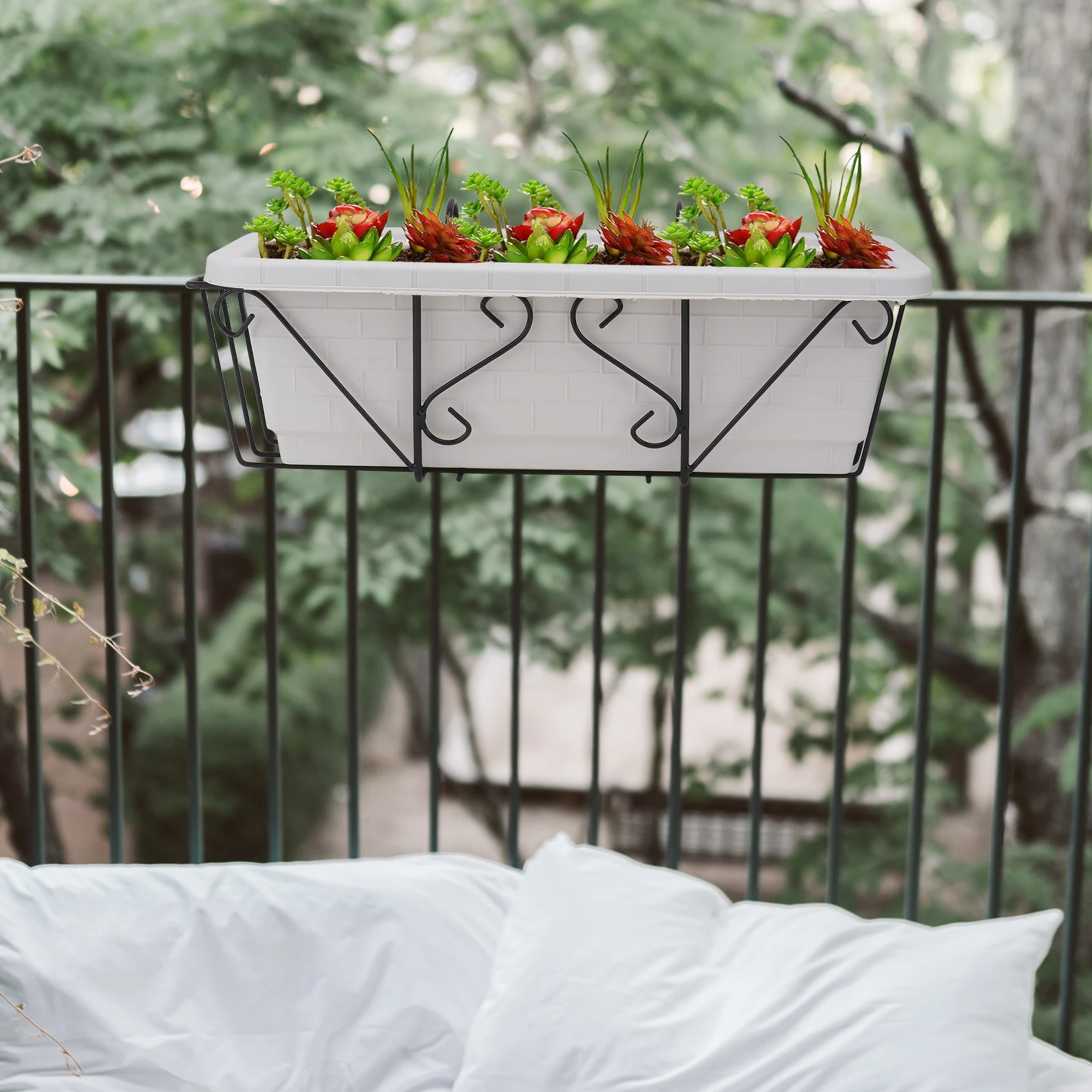 

Rectangular Flowerpot Stand Guardrail Planters Balcony Hanging Rack Vertical Gardening Iron Flower Pot Holder Home Decoration