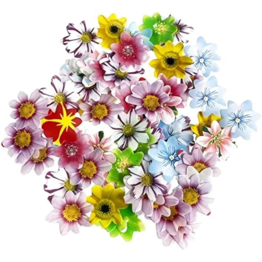 Set of 48 Edible Mini Flower Cupcake Toppers Wedding Cake Birthday Party Food Decoration Mixed Size and Colour