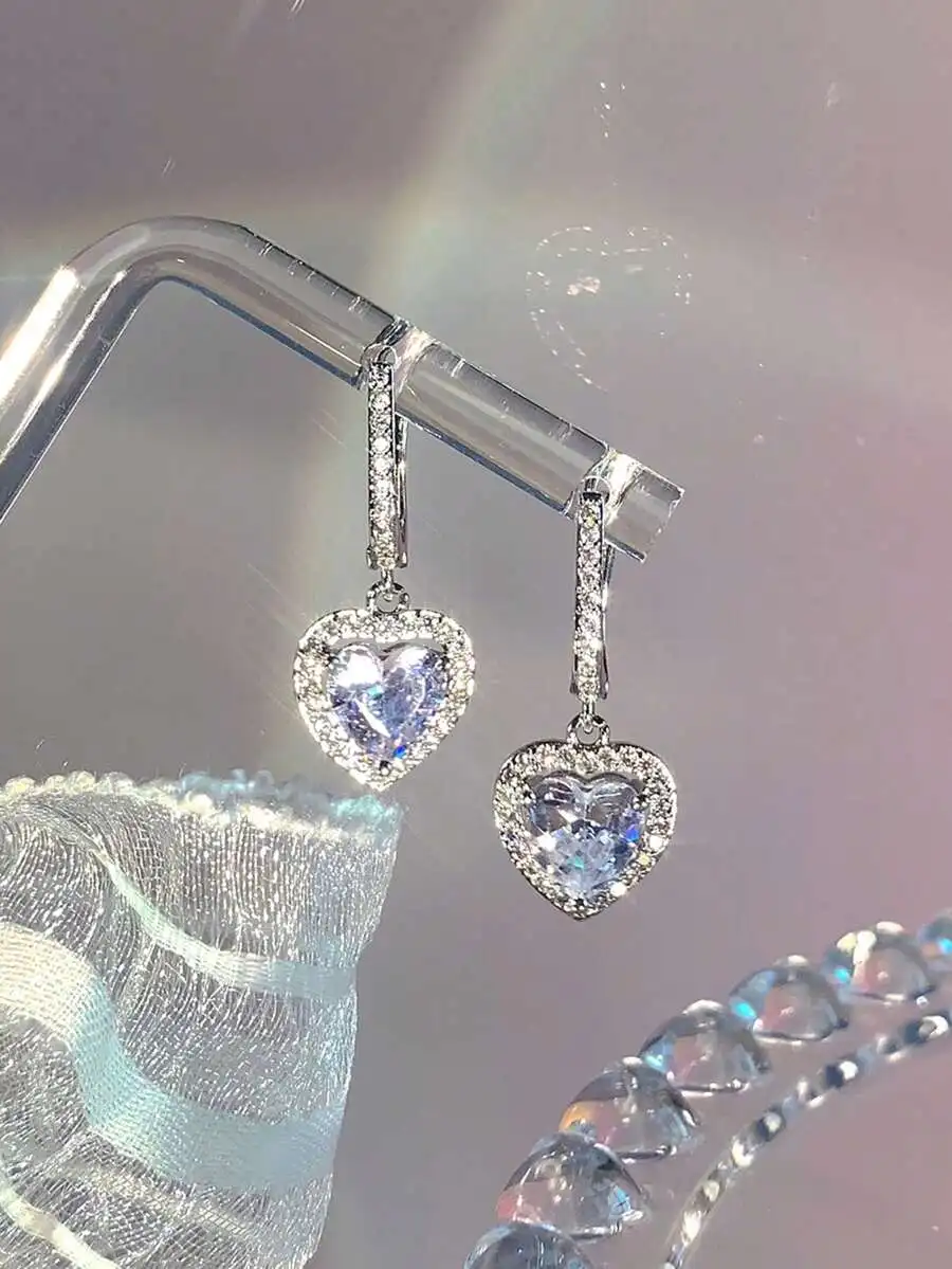 

Heart Shape Rhinestone Drop Earrings For Women