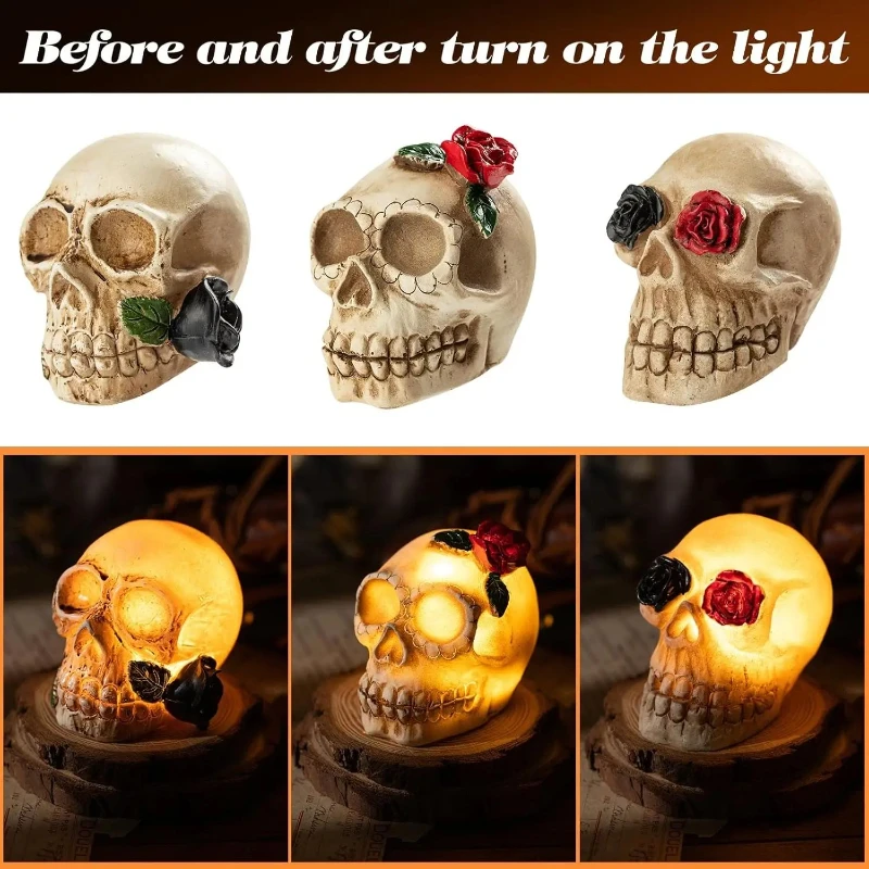جديد هالوين مضيئة جمجمة من الراتنج مصباح ليد الجمجمة زي الدعائم هالوين الحدث الديكور جو أضواء الديكور
