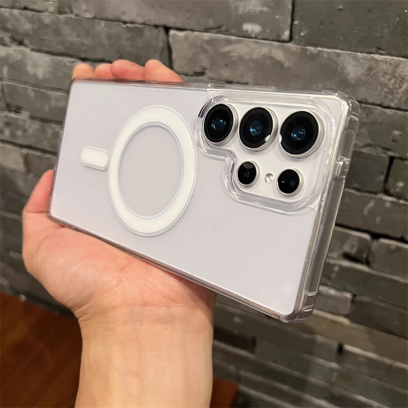 Прозрачный магнитный чехол для Magsafe для Samsung S25 Edge S24 S23 S22 S21 S20 Plus S25 FE A16 A26 A36 A56 Жесткий чехол для телефона Fundas