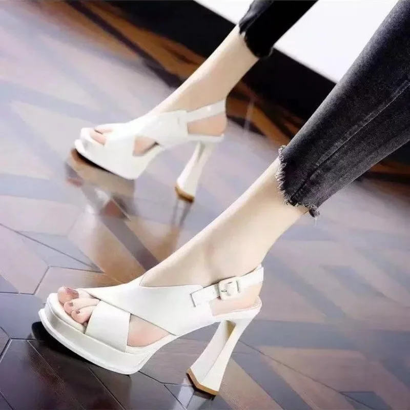 2024 New Spring and Autumn Fashion Women\'s High Heels Sole Buckle Thick Heel Shallow Mouth Sexy Back  Elevated Shoes