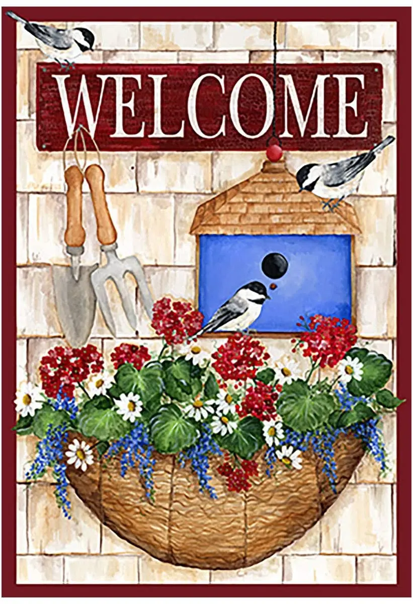 Welcome Home Patriotic Bird House Decorative America Pansy Flower Spring Summer Garden Flag Double Sided Banner for Outside Hous