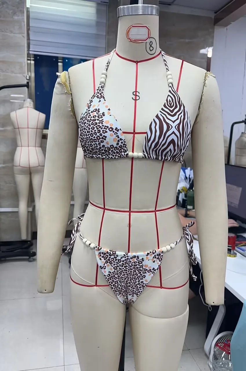 

Women 2 Piece Bikini Set Zebra Print Beaded Halter Neck Tie-up Bra and Thongs Stylish Bathing Suits for Beach Pool