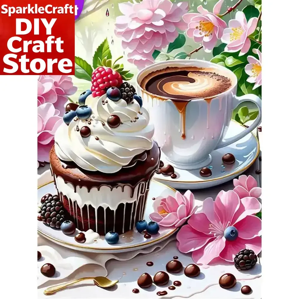 

1PC frameless 5D DIY Diamond Embroidery Coffee Cup Suitable For Beginners Mosaic Cake Landscape Needlework Diamond Painting Hom