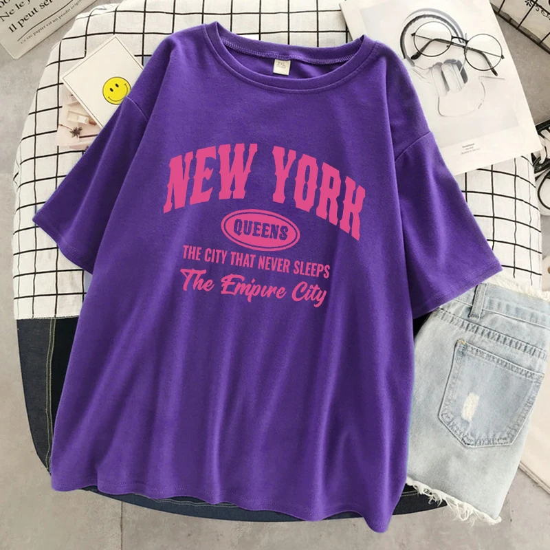 New York Queens The City That Never Sleeps T-Shirts Women Oversized Tshirt Cotton Soft Short Sleeve Street Casual Tshirts