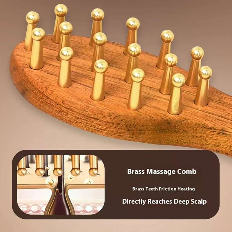 

Латунная массажная расческа с длинной ручкой, массажная расческа для головы и Гуа Ша, расческа Meridian для головы, утолщенная широкая расческа из сандалового дерева с золотой проволокой