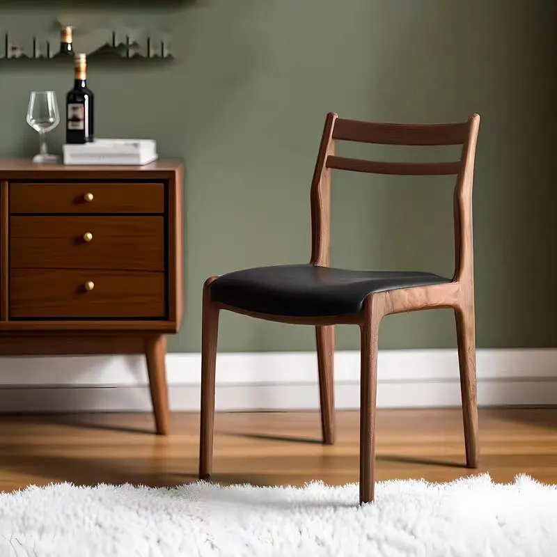 North American walnut dining chair, home study modern simple dining room home solid wood negotiation