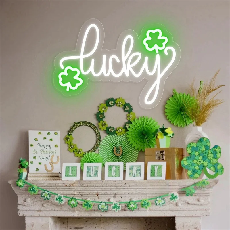 Lucky Shamrock Neon Sign,Custom St. Patrick's Day Neon Sign,3 Leaf Clover Sign,Home Wall Decor,Saint Patrick's Day Decor