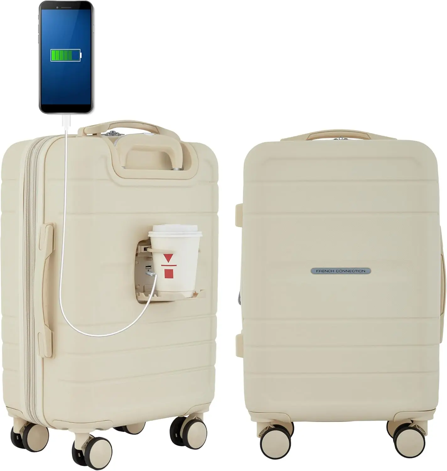 

Expandable Carry-On Luggage with Cup Holder, USB Ports, and 360° Wheels in Whitecap Gray