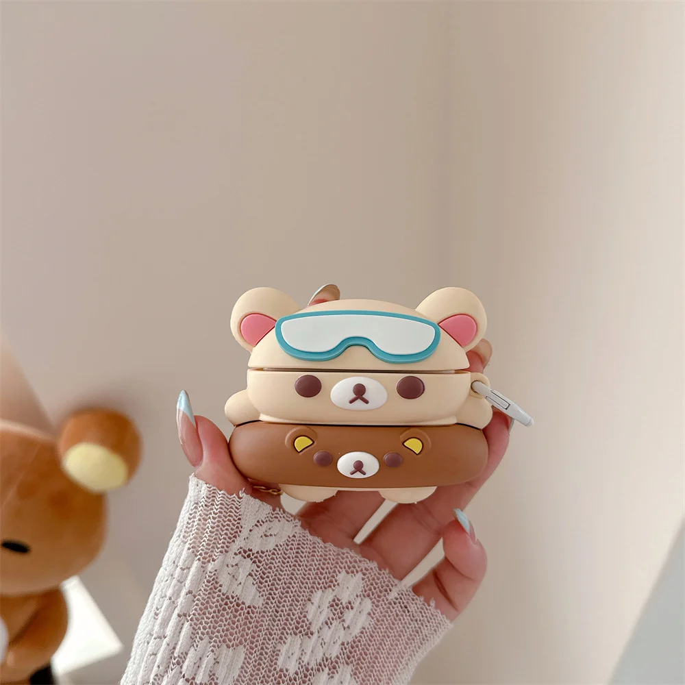 Funny Rilakkuma 3D Earphone Case Silicone Shockproof Cover for Apple Airpods Pro3 Pro2 4 Case Airpods 4 Headpone Case Cover