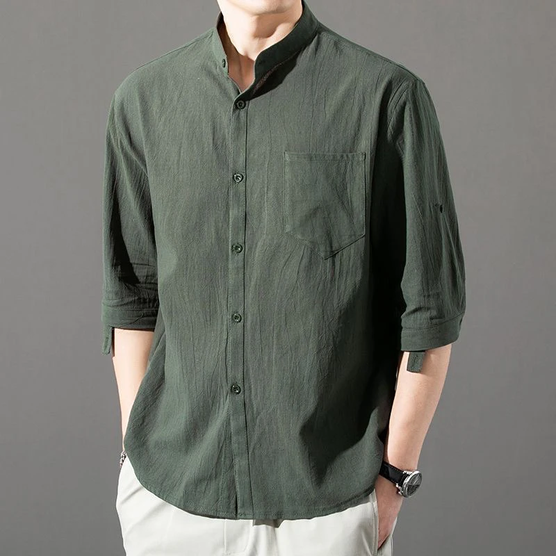 

Lightweight Cotton Linen Men's irt Summer Breeze Casual Loose Fit ort Sve Button up Pure Color Top for Young Men