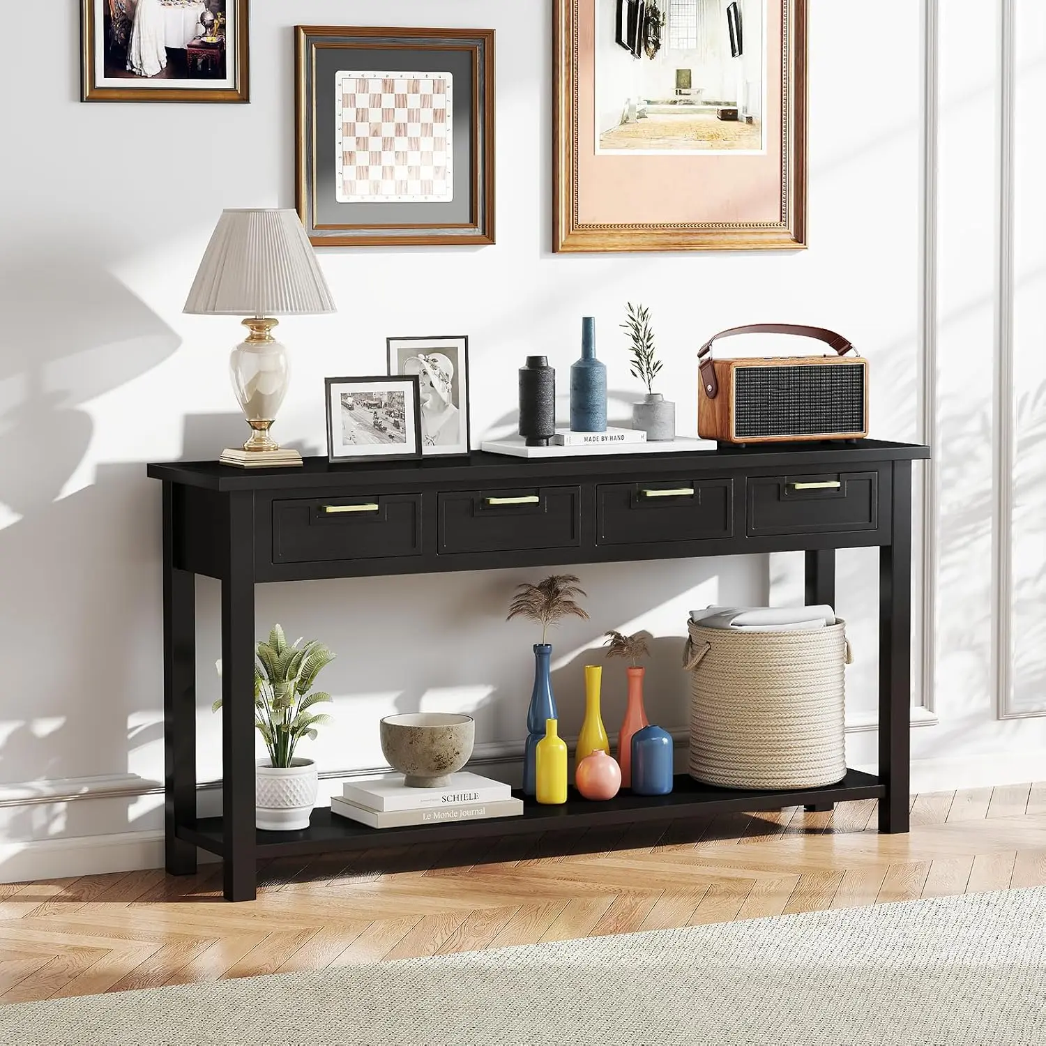60 Inch Console Table w/4 Drawers & Bottom Shelf for Entryway, Customized